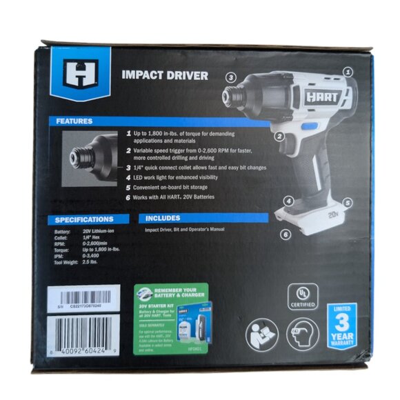 HART 20-Volt Cordless Impact Driver (Battery Not Included), Gen 2 - Picture 6 of 12